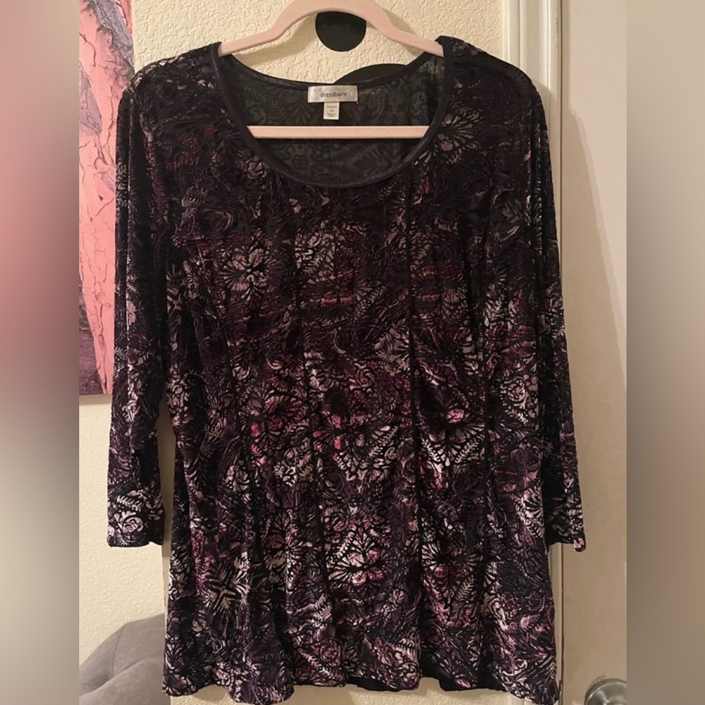 Dressbarn Plus Size Womens purple/black 3/4 sleeve top size 1X pre-owned